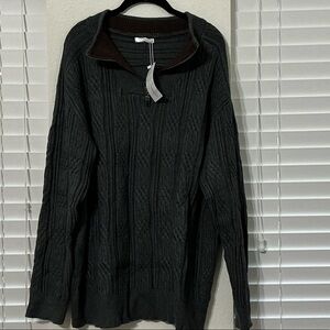 Men's Charcoal Zip-Up Cable Knit Sweater